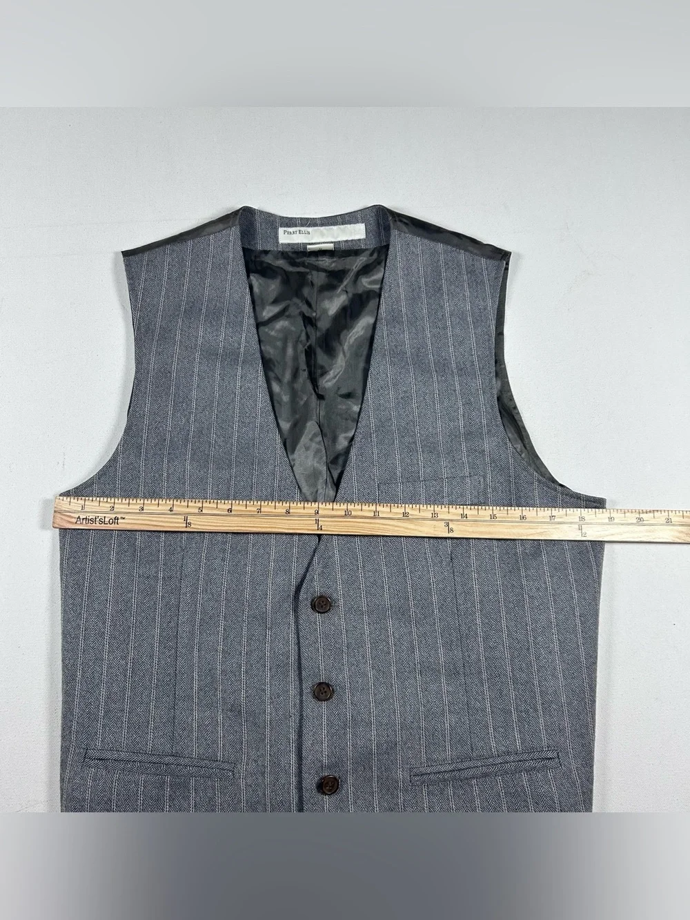 Perry Ellis Suit Vest Gray Herringbone Mens Large Wool Blend